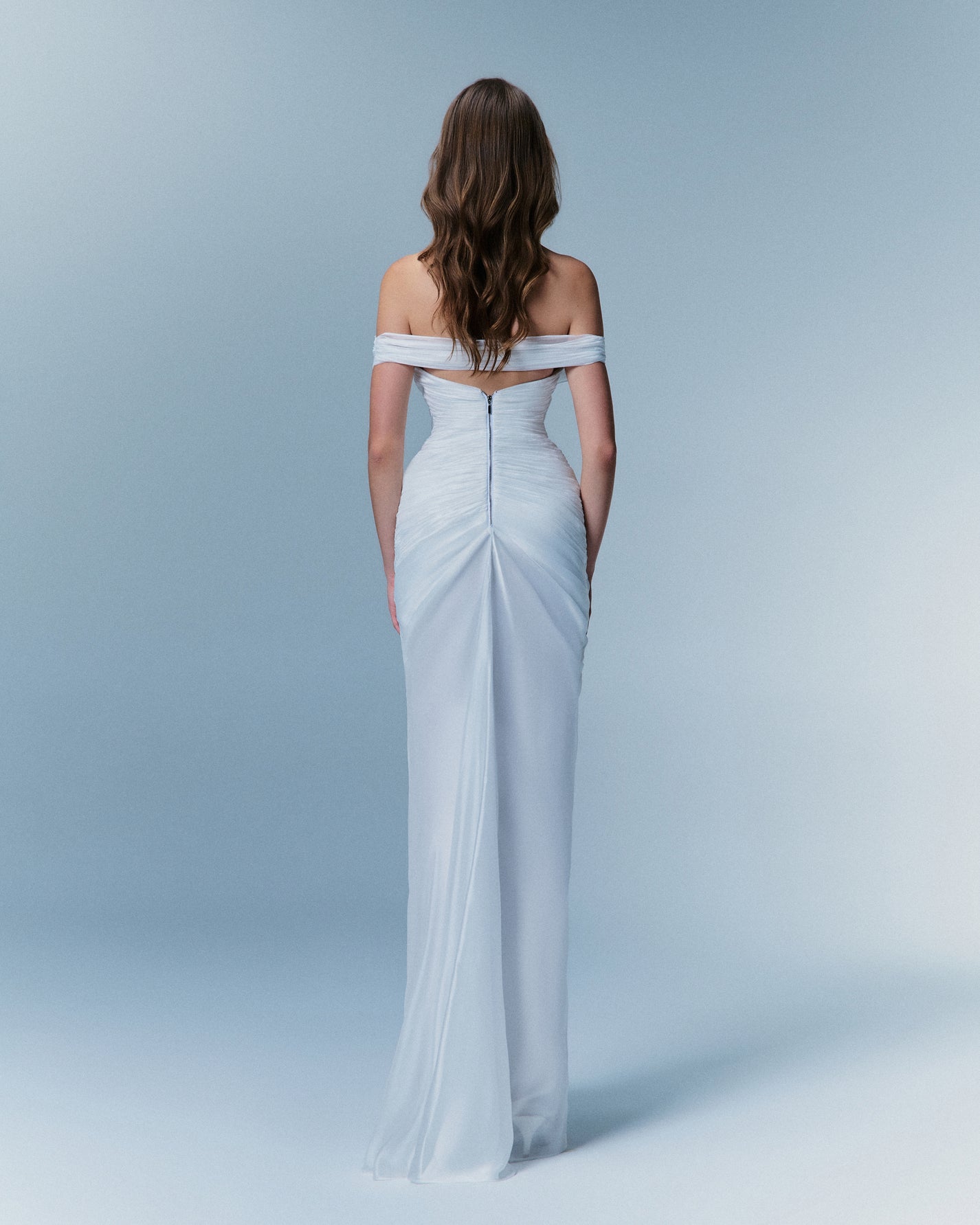Noelle Gathered Off-shoulder Gown