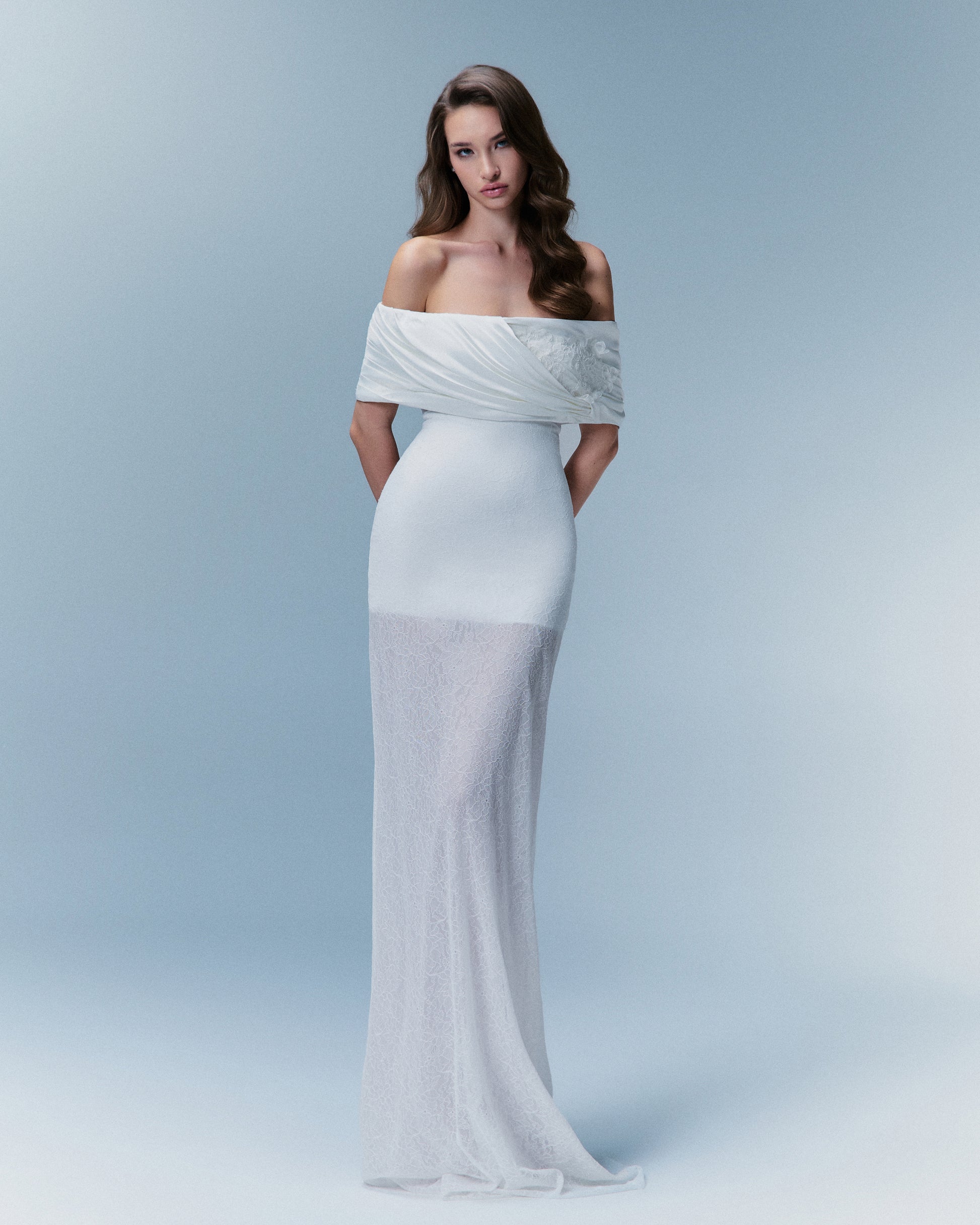 Solene Off-Shoulder Lace Gown