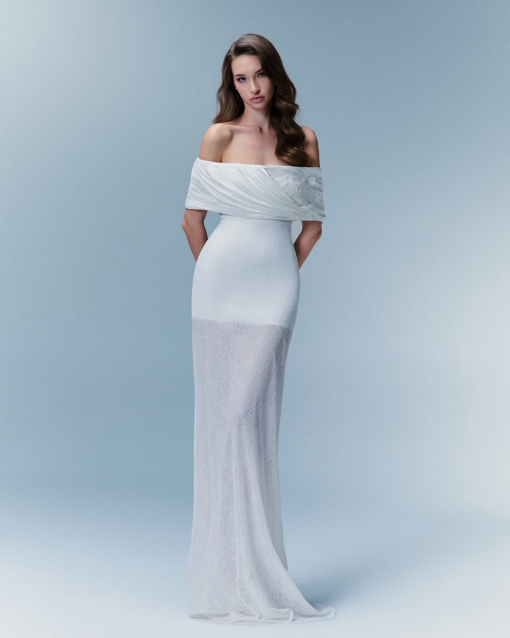 Solene Off-Shoulder Lace Gown