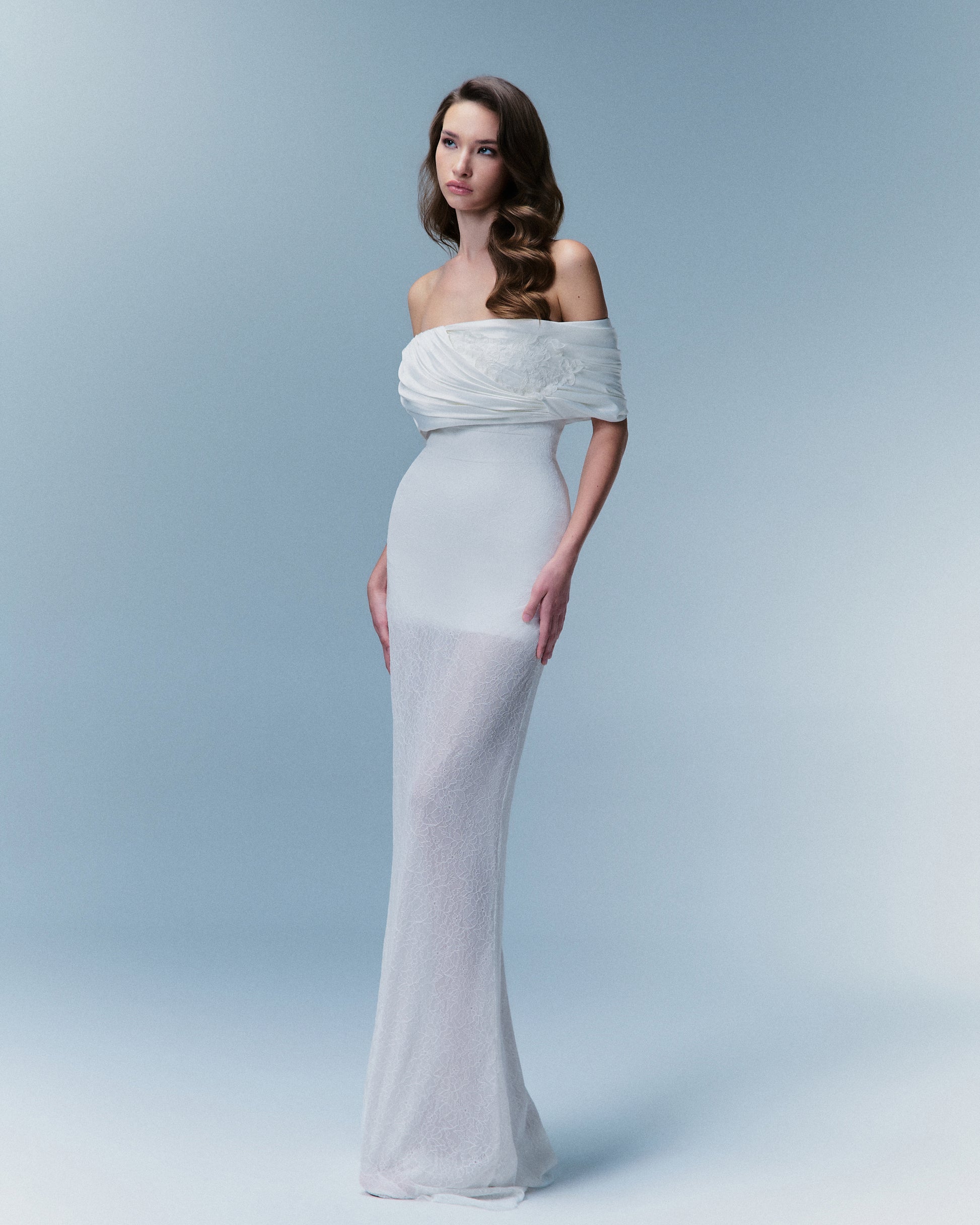 Solene Off-Shoulder Lace Gown