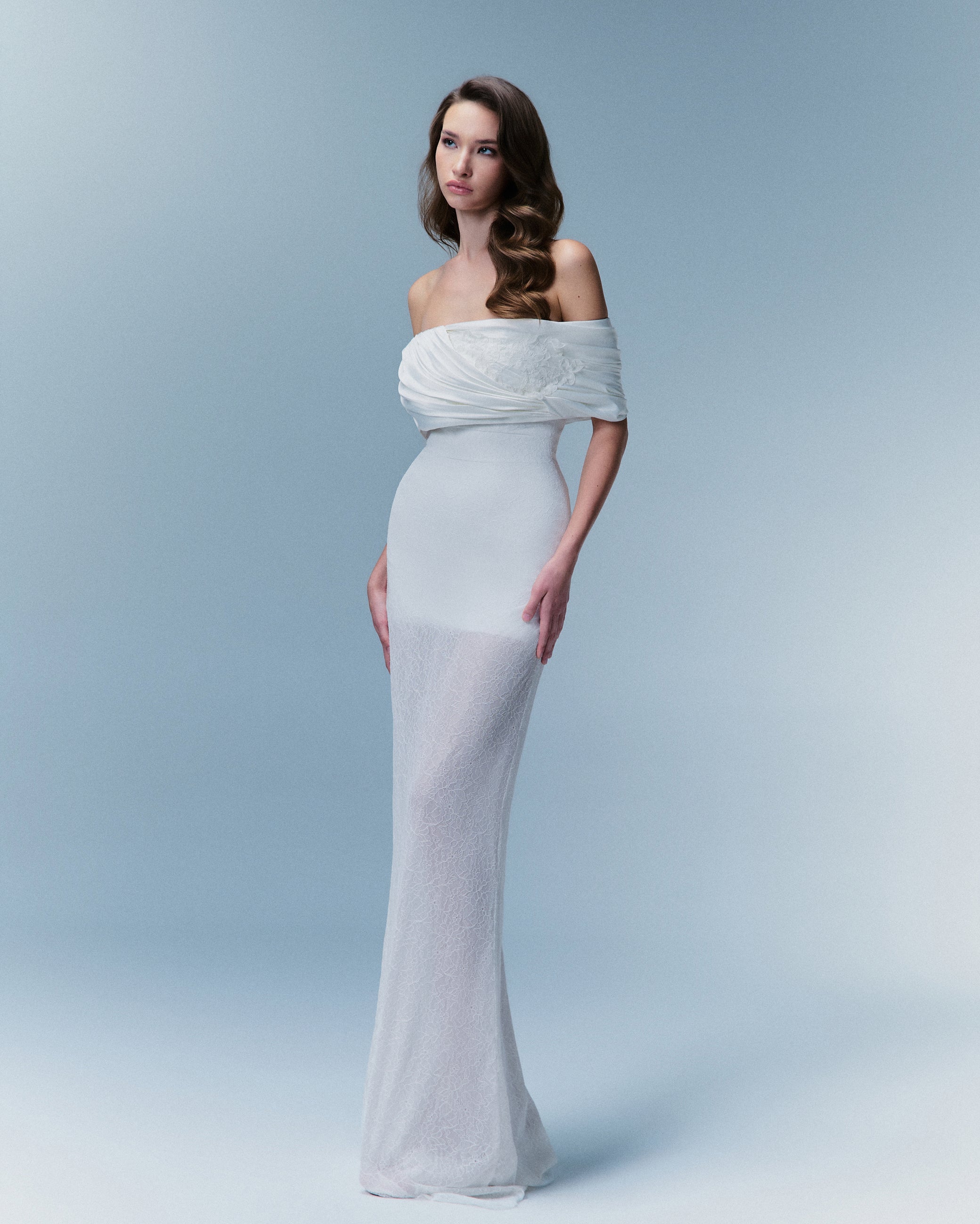 Solene Off-Shoulder Lace Gown