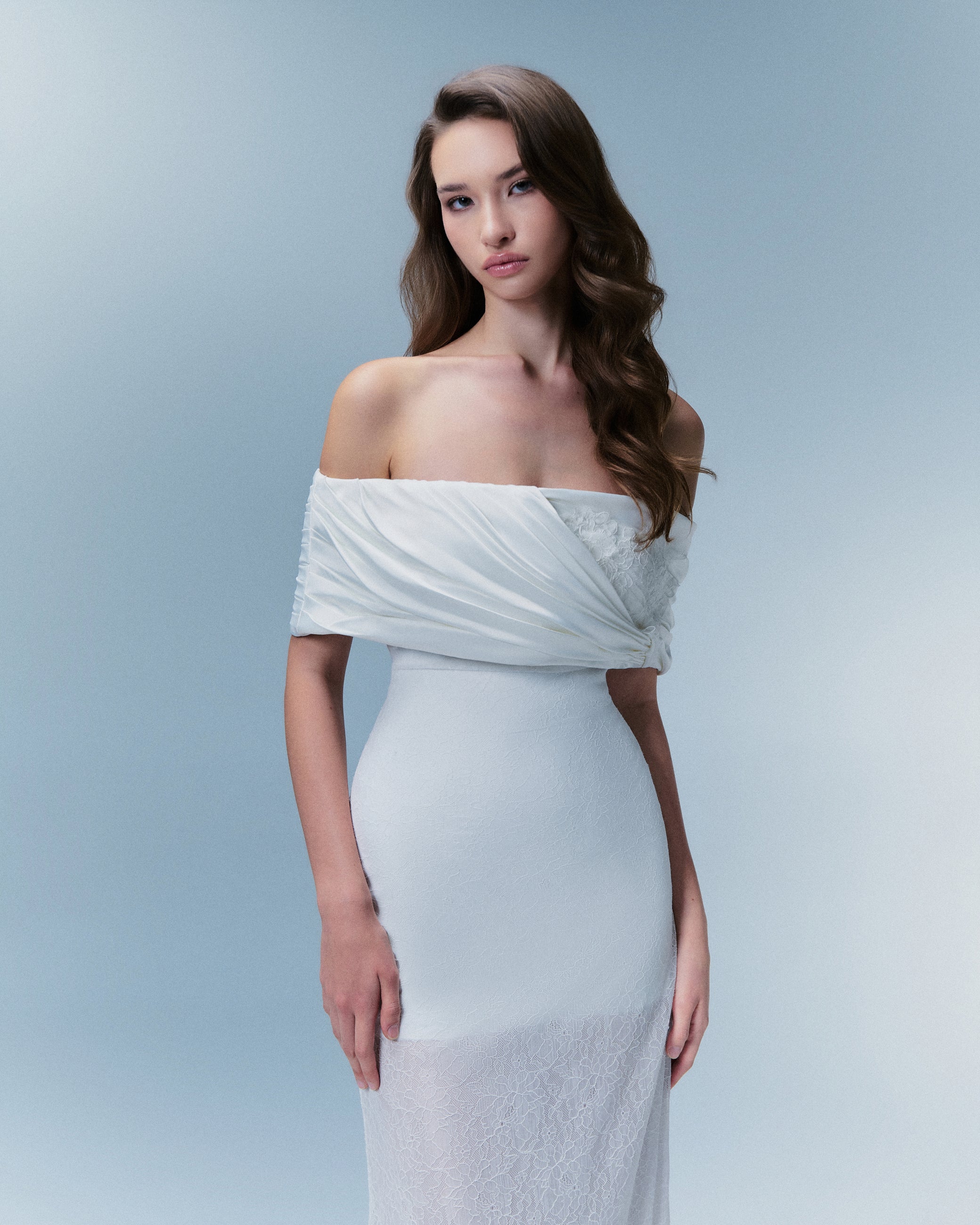 Solene Off-Shoulder Lace Gown