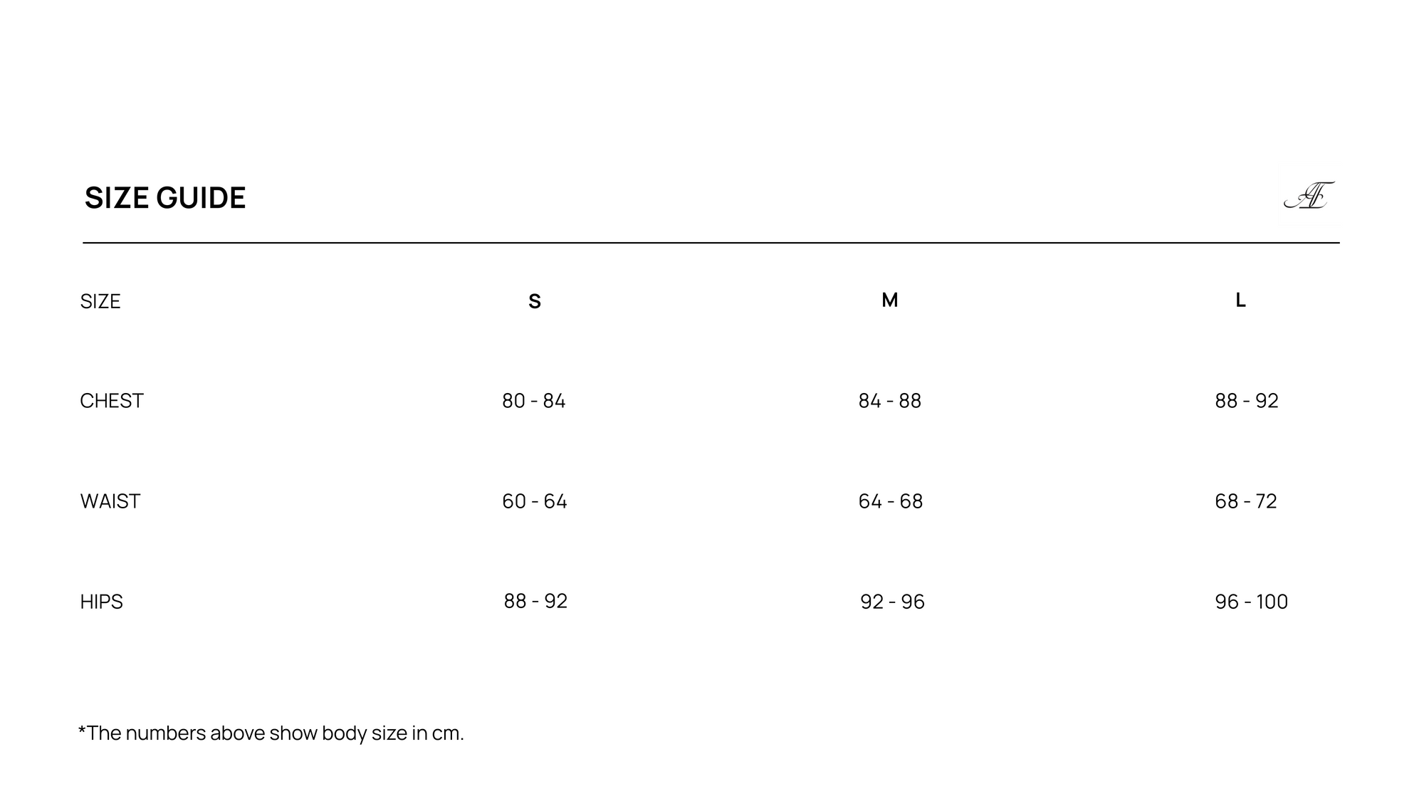 Vivienne Shorts size chart