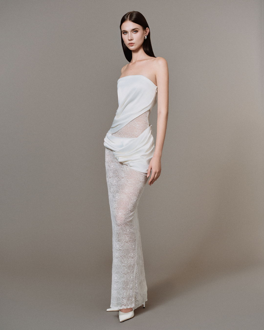 Cylia Draped Lace Dress