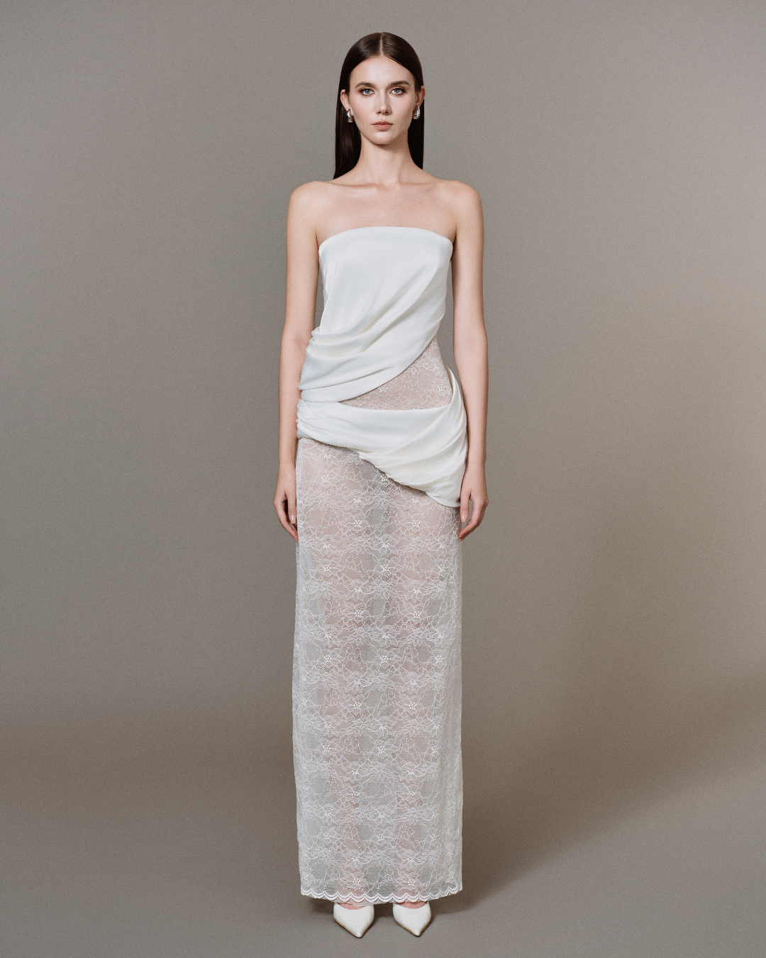 Cylia Draped Lace Dress