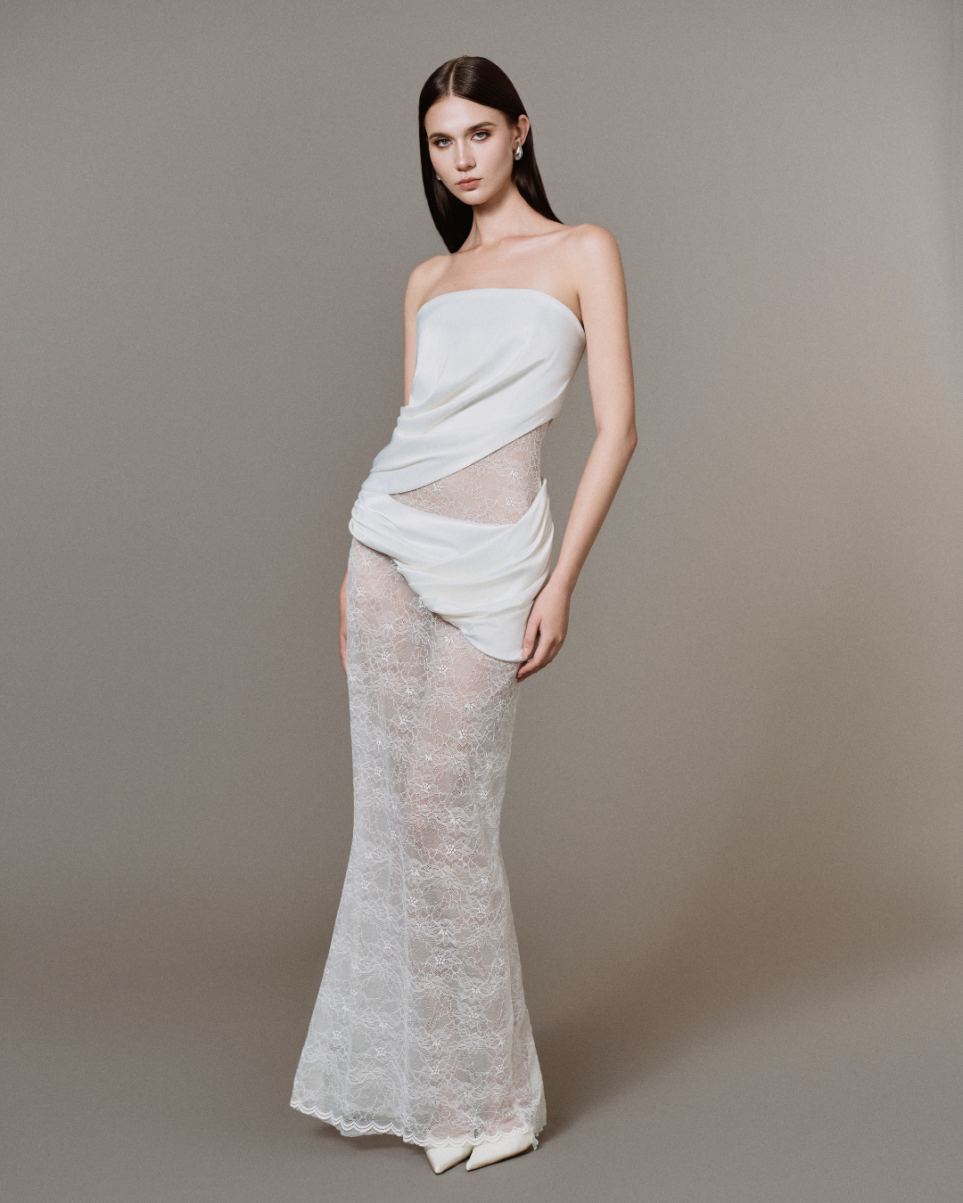 Cylia Draped Lace Dress